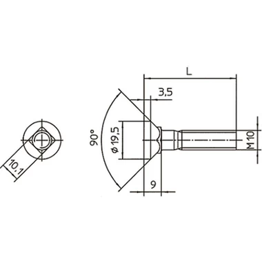 Спецболт 1199A М10х45 1199A потайной под квадрат с гайкой Unibolt, артикул 62070-1199A-1045.